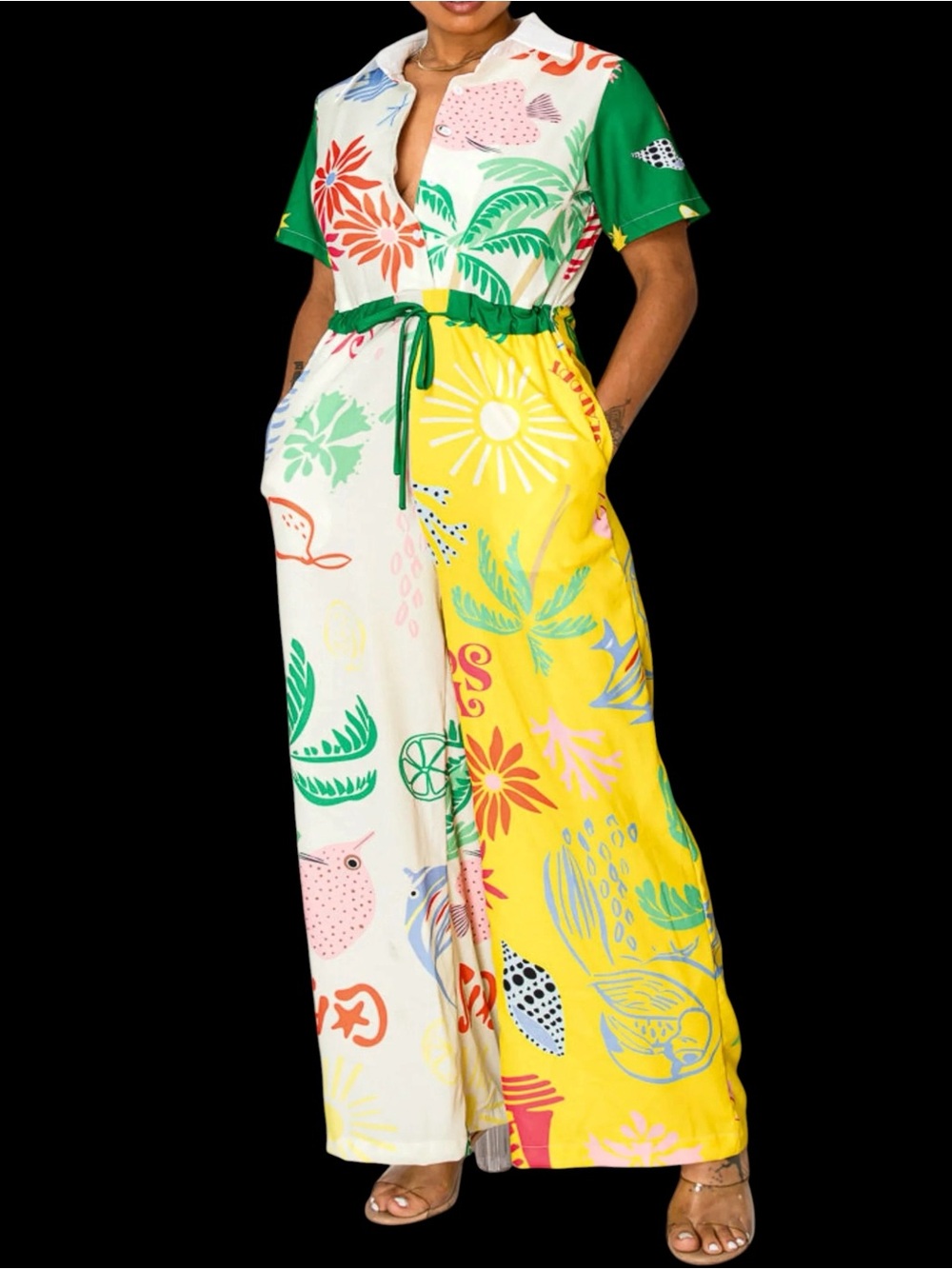 Endless Moon Tropical Print Jumpsuit Resortwear Vacation Summer Beach